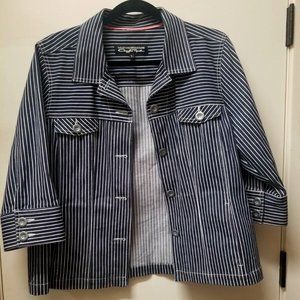 Windridge Cheryl Nash Jacket Denim Blue White Stripe Blazer L EUC PREOWN